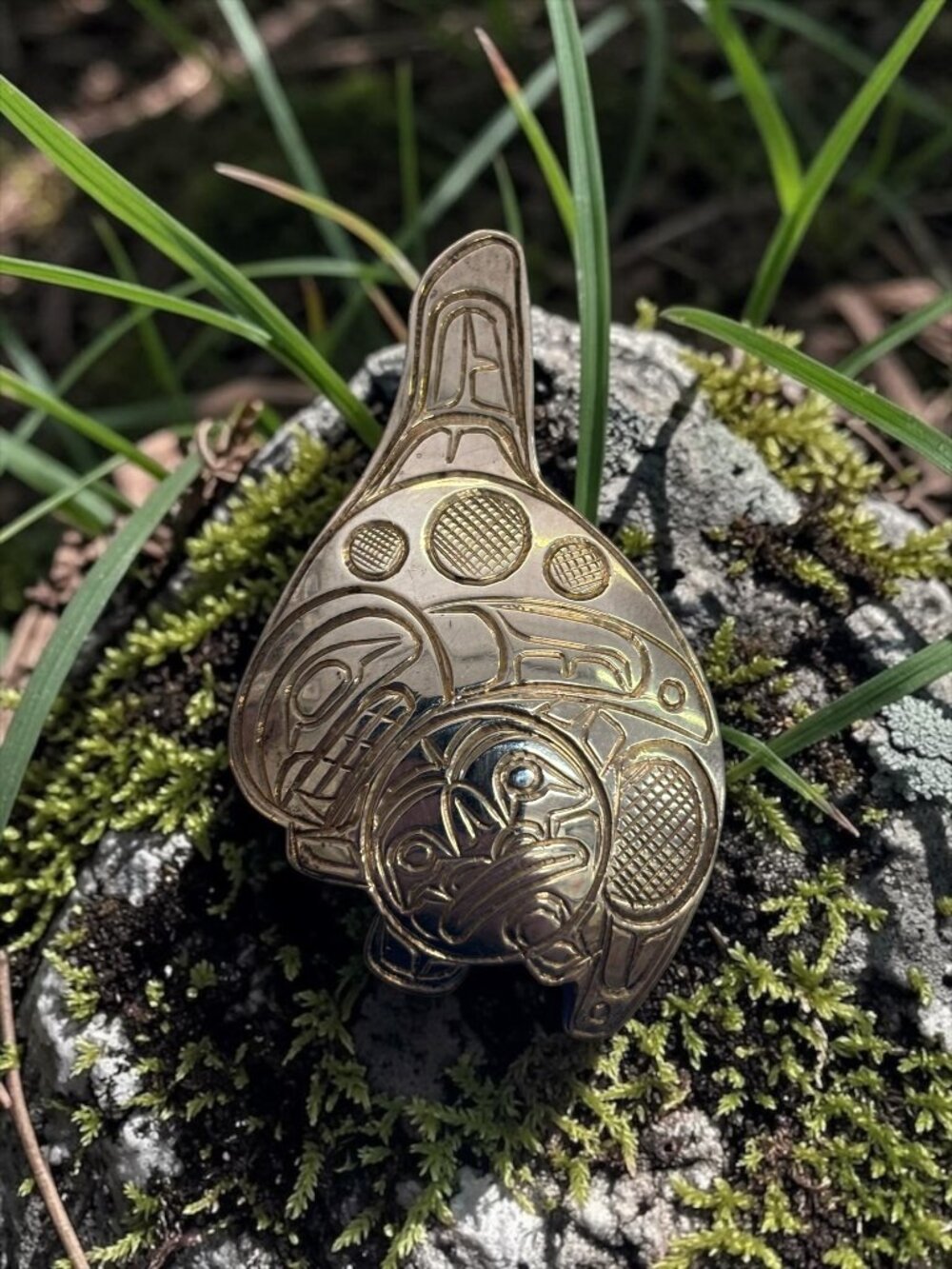 First Nations Sterling Silver Killer Whale Pendant/Brooch by Norman Seaweed